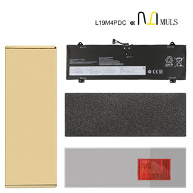 MULS battery label and specs close-up confirming 71Wh voltage and part number