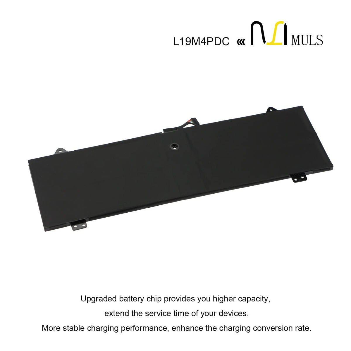 MULS battery next to ruler for scale showing compact replacement size