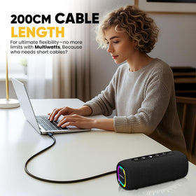 AuraBoom with Bluetooth 5.3 enables long-range wireless listening.