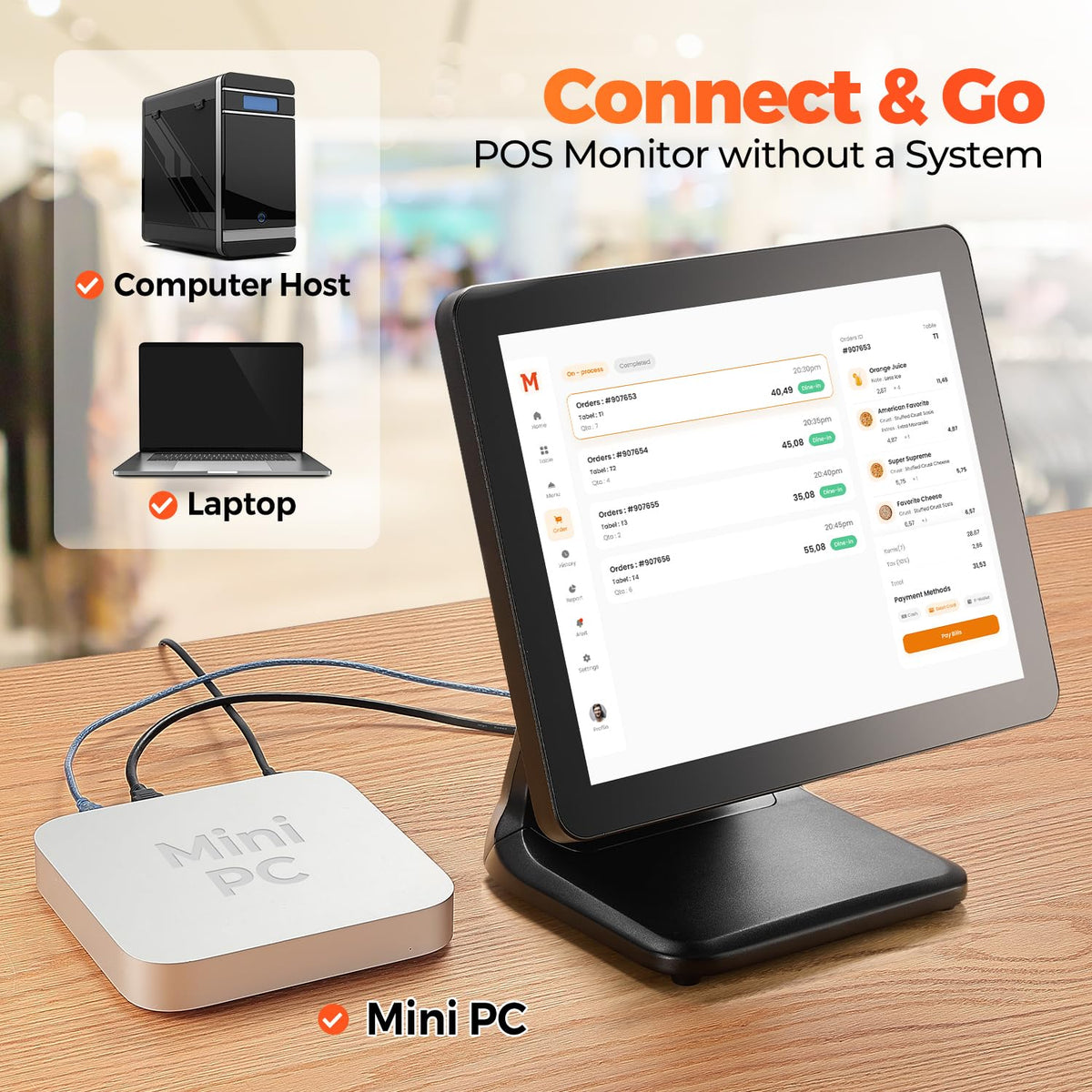 MUNBYN POS monitor with heavy-duty metal base for busy checkout.