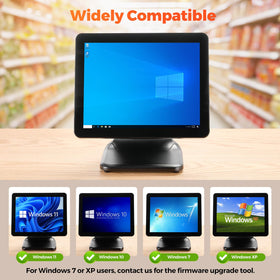 MUNBYN POS monitor showing HDMI and VGA connectivity for flexible devices.