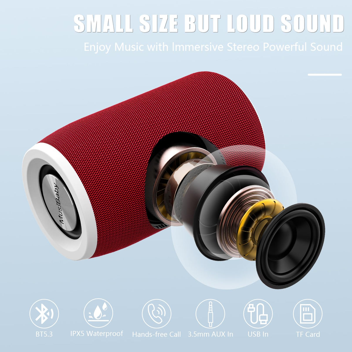 MusiBaby M68 IPX5 waterproof design for poolside and outdoors