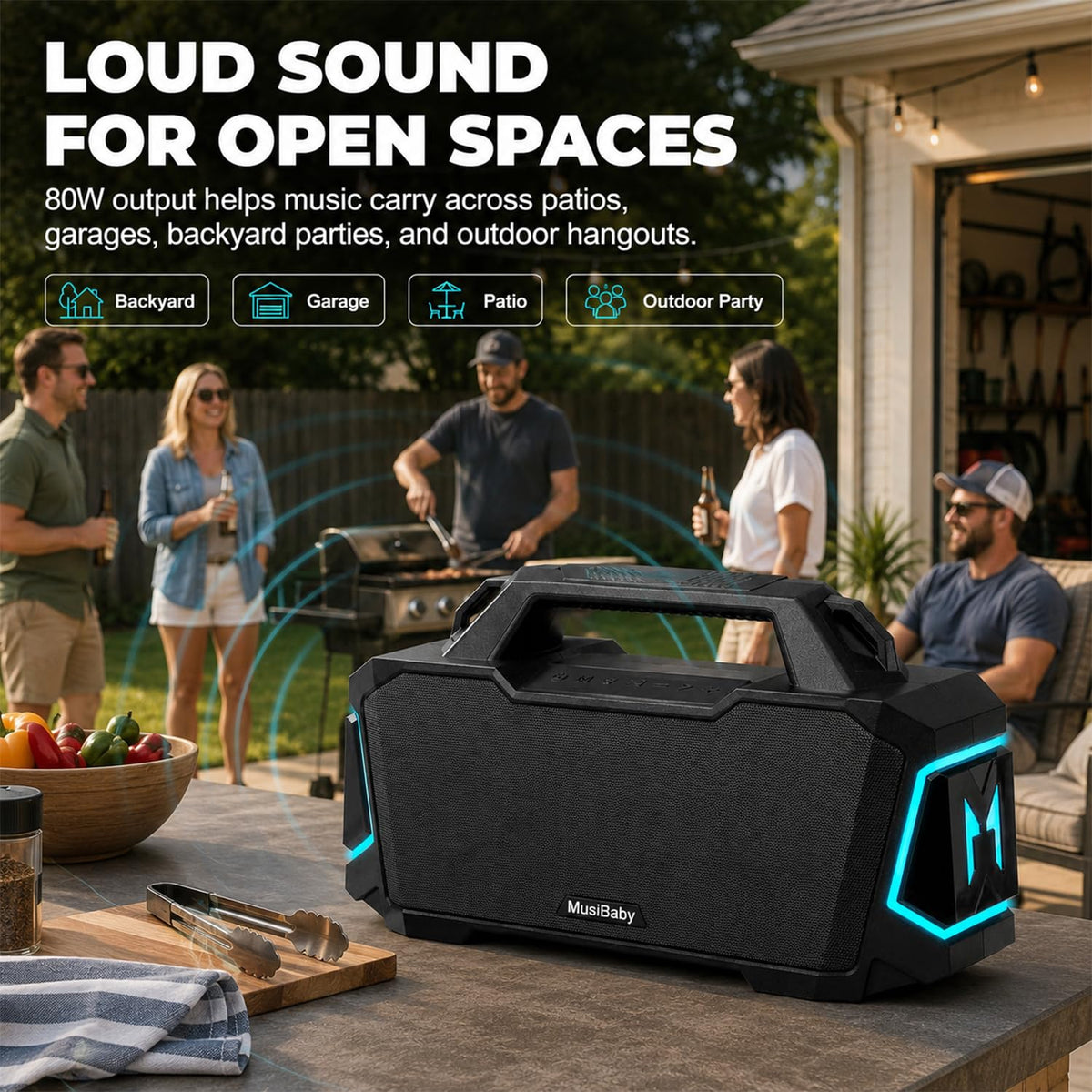 Musibaby deep bass and dual tweeters for richer outdoor listening
