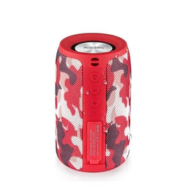 Musibaby front packaging showing camo red speaker and included accessories for easy setup