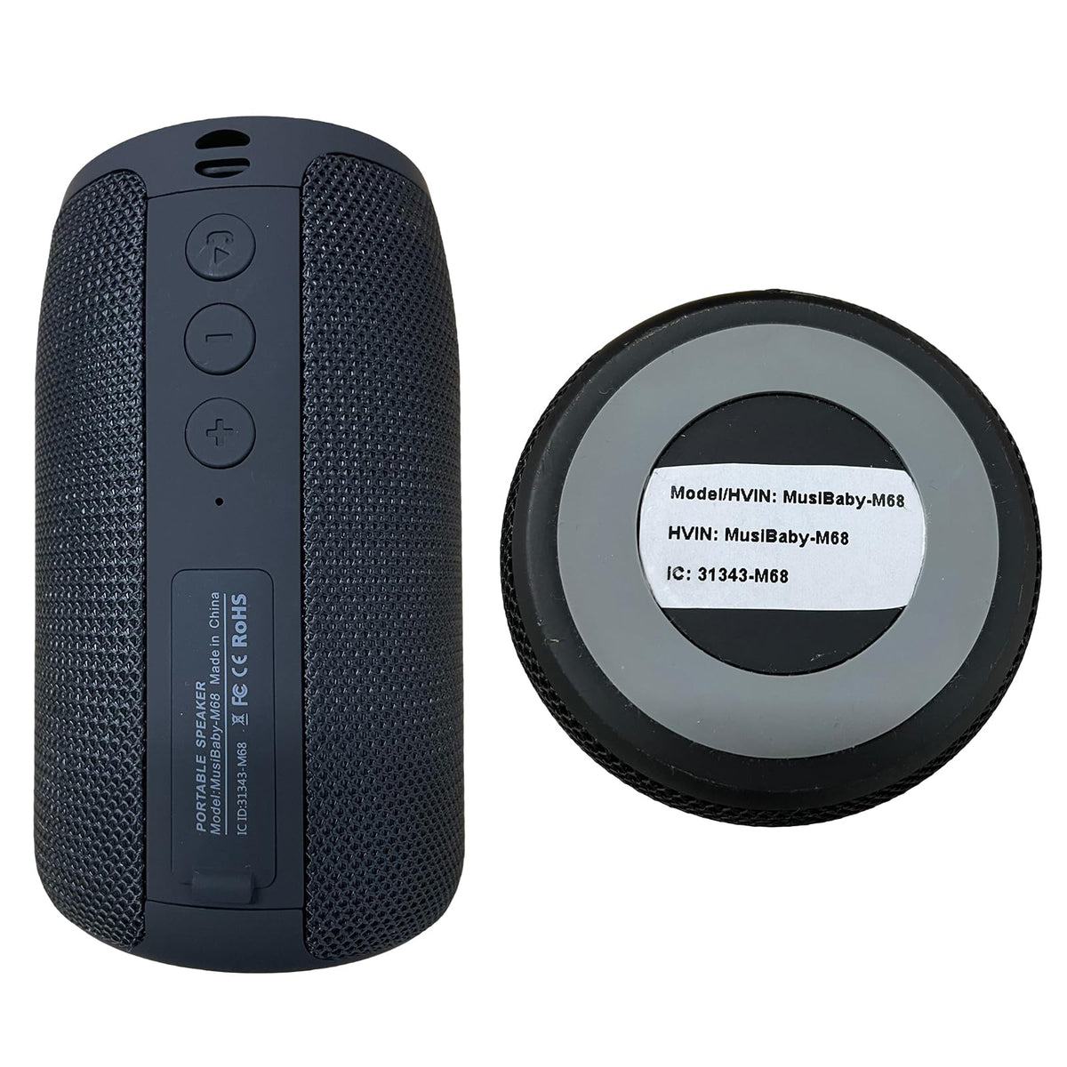Musibaby M68 beside smartphone illustrating compact size and scale