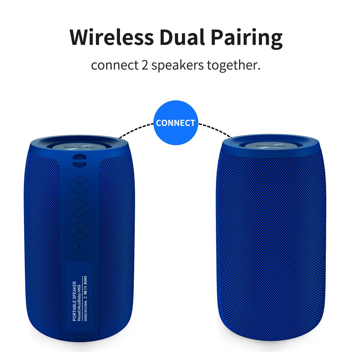 Musibaby M68 paired with smartphone indicating Bluetooth 5.3 stable connection