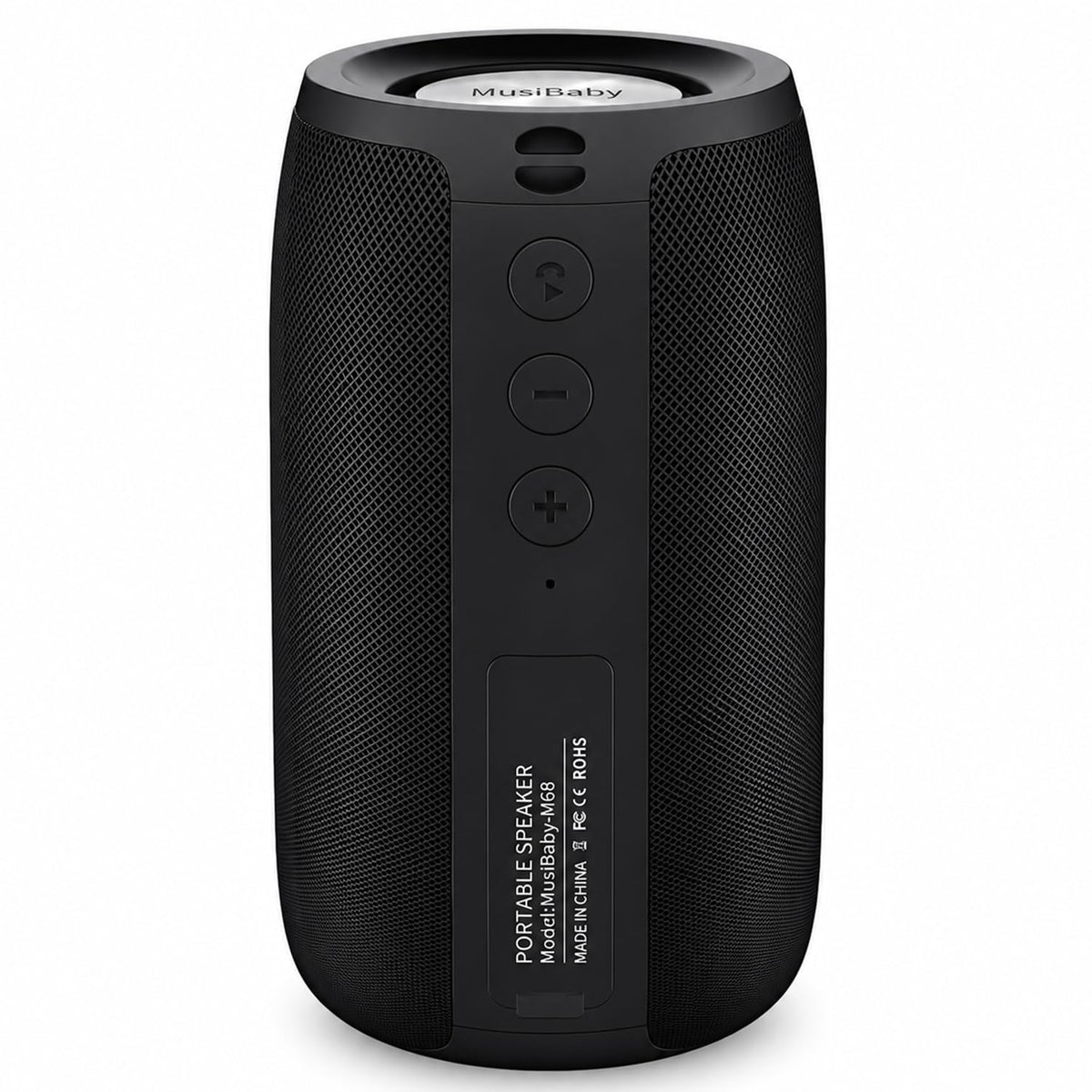Musibaby M68 front view showing speaker grille and controls for clear sound