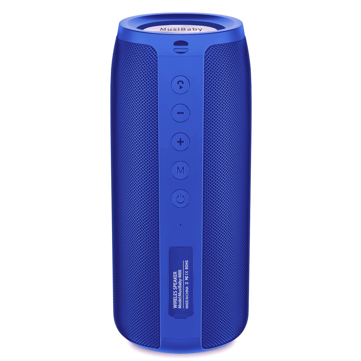 Musibaby M88 blue front view for portable outdoor listening with immersive sound