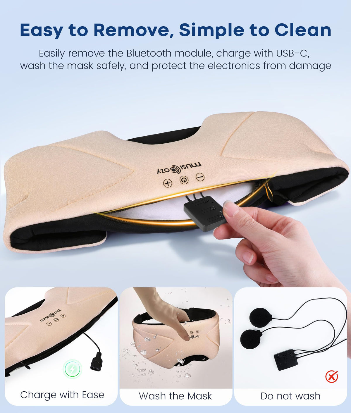MUSICOZY zipper open with removable Bluetooth module for easy washing