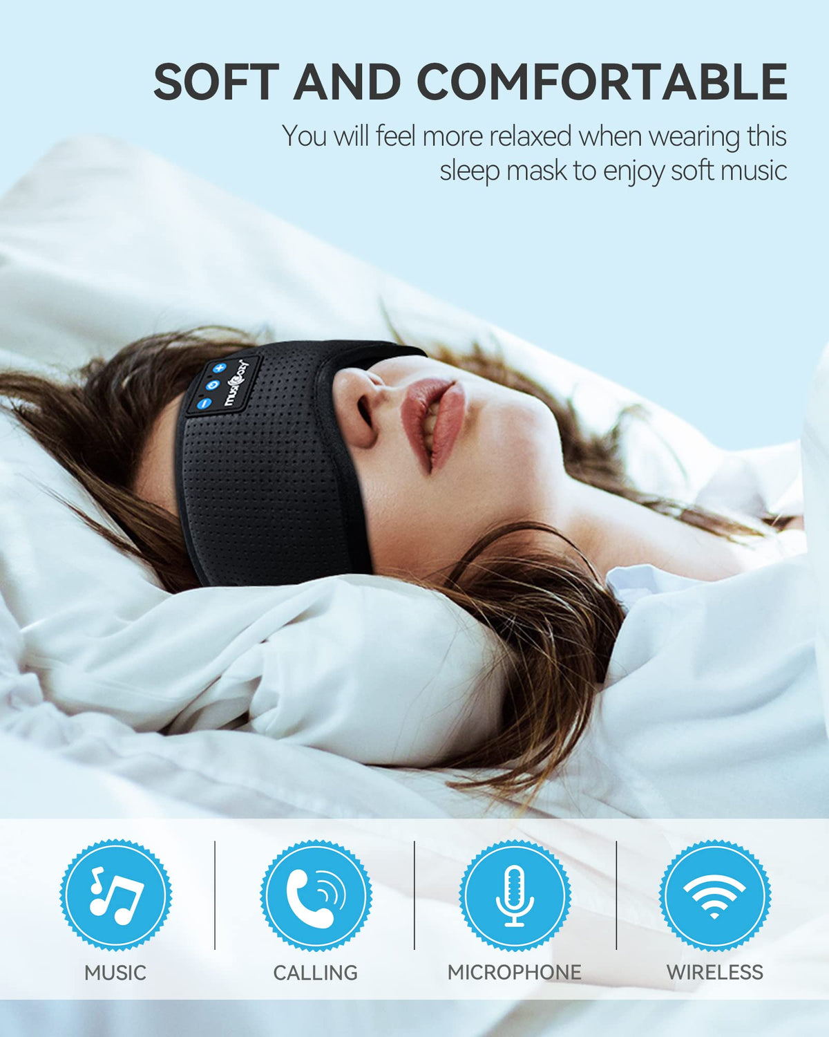 MUSICOZY side sleeper profile demonstrating low-pressure ear placement