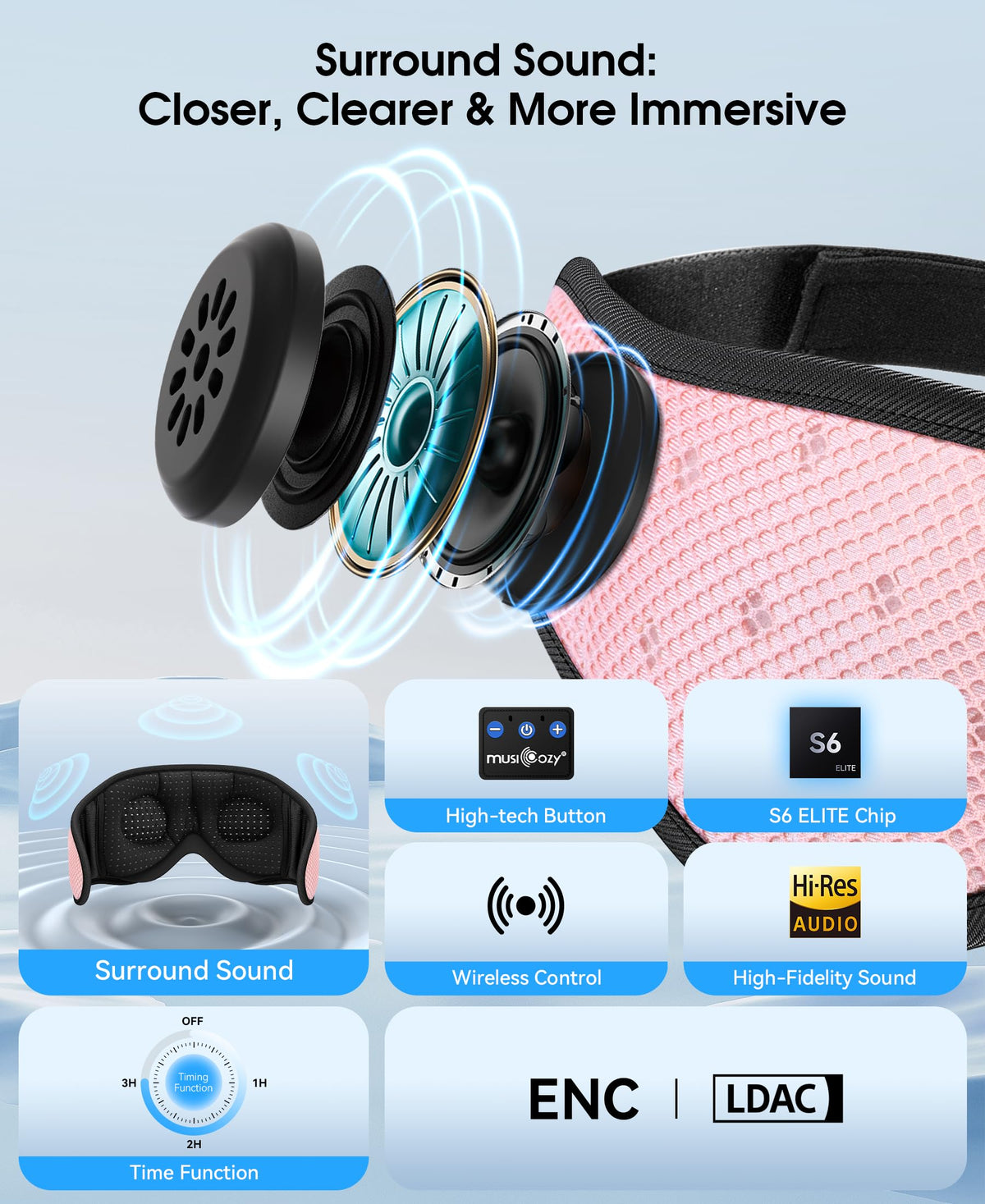 MUSICOZY adjustable strap back view showing secure fit for side sleepers