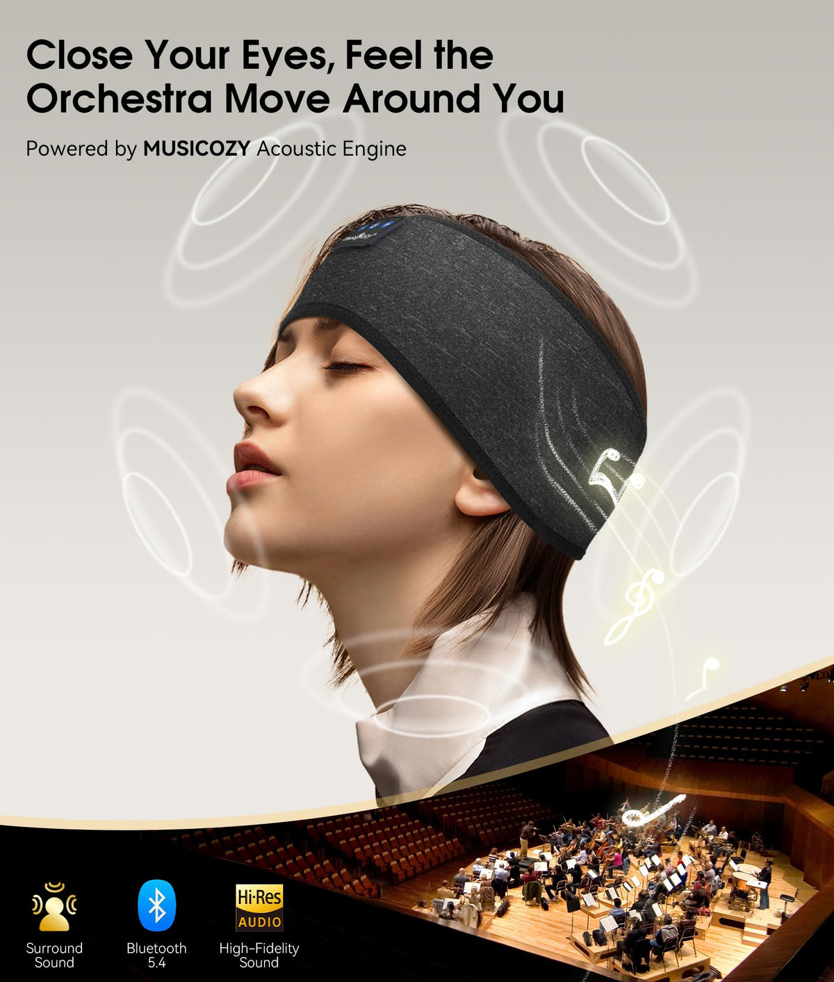 MUSICOZY 40mm drivers deliver rich bass and clear highs.