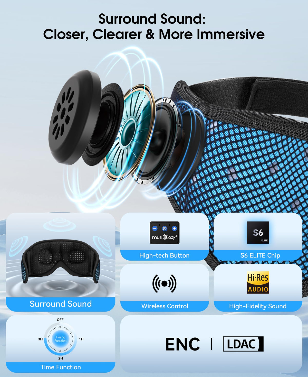 MUSICOZY adjustable magic-tape strap shown on the back for a custom fit