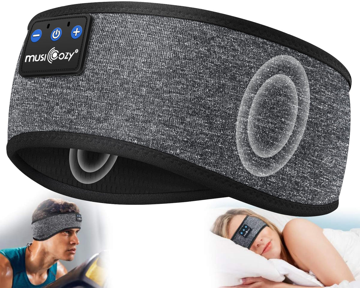 MUSICOZY Bluetooth headband close-up showing a soft, comfortable fit.