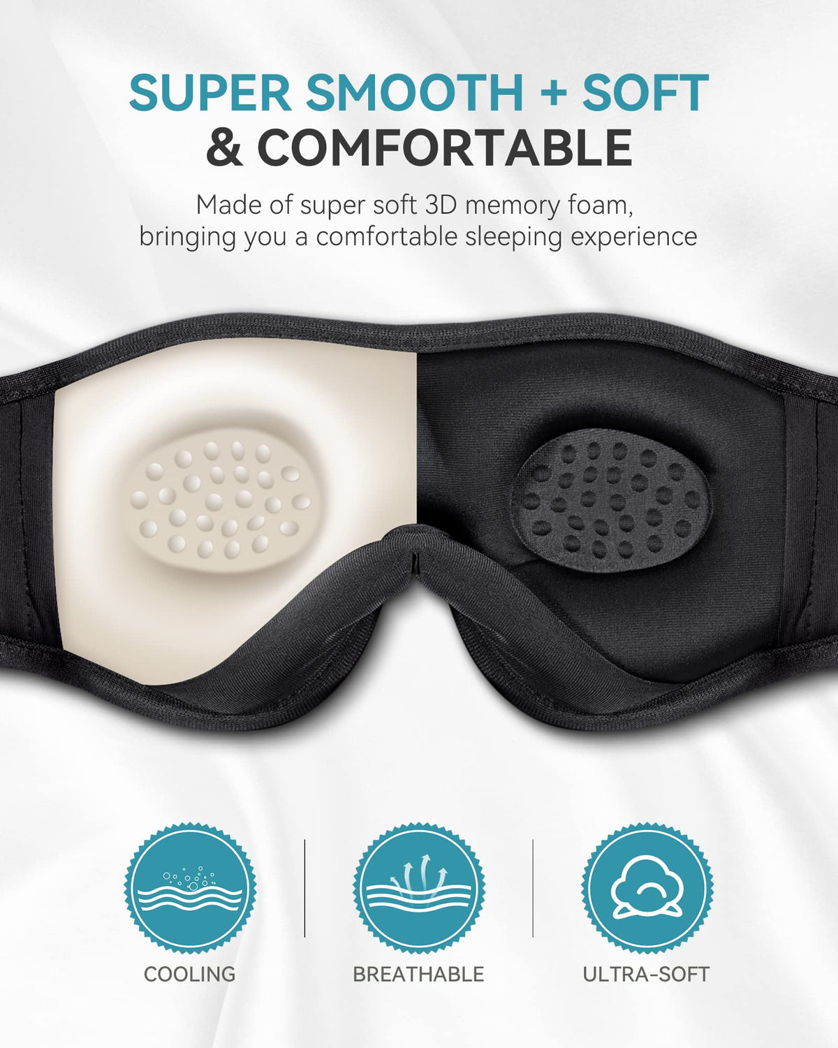 MUSICOZY detailed shot of 3D eye pockets reducing pressure and improving eye comfort