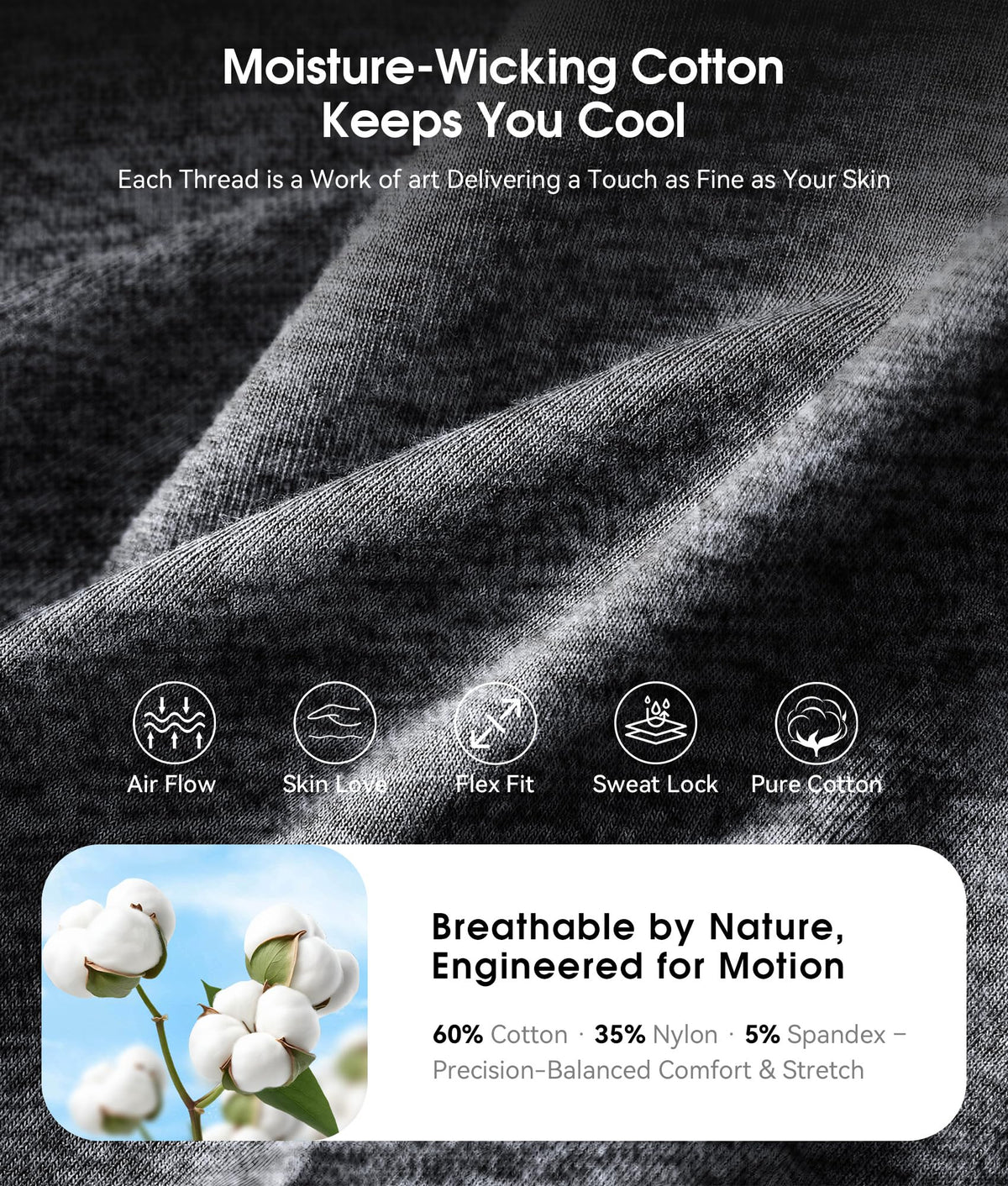 MUSICOZY soft fabric texture close-up emphasizing breathable comfort