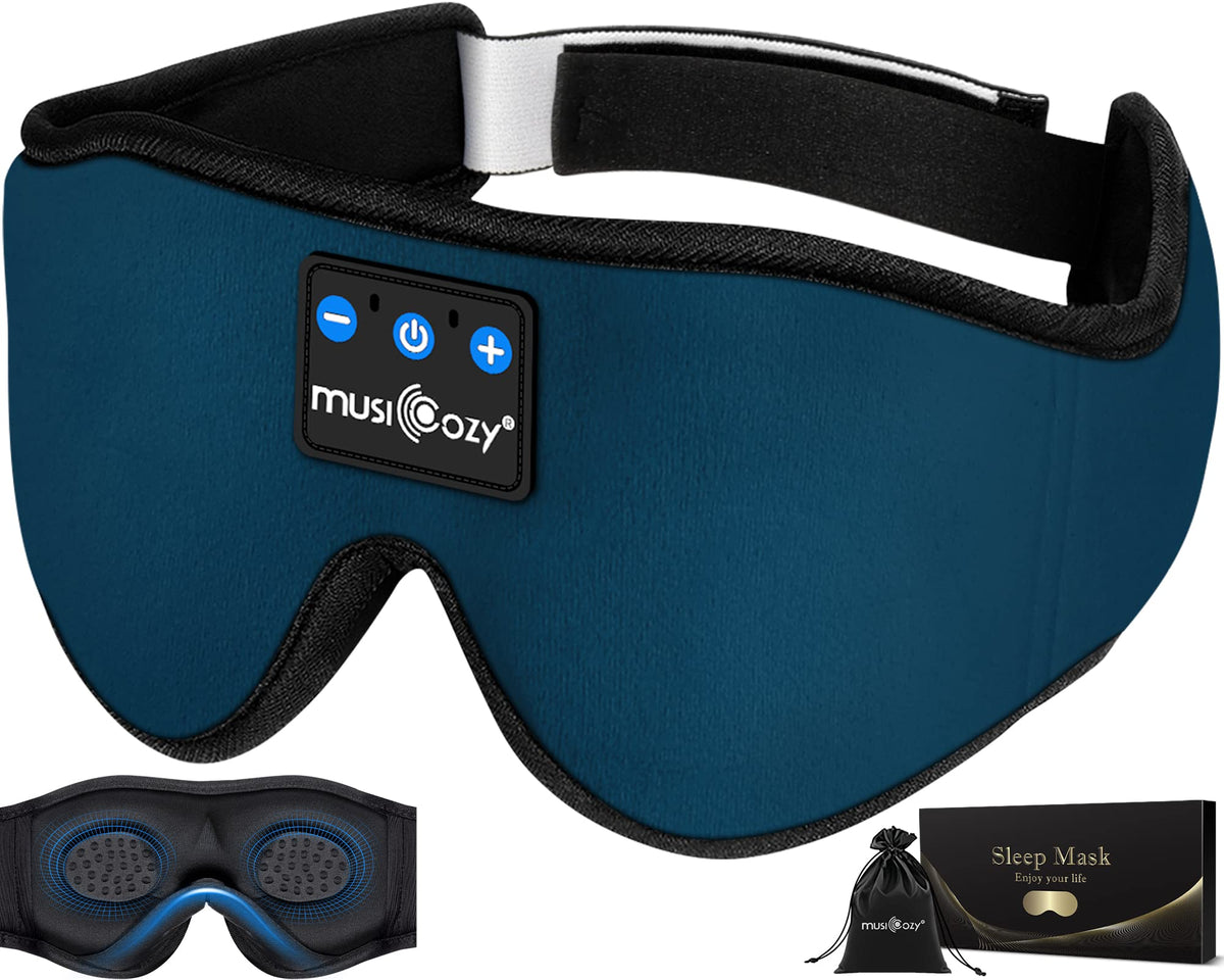 MUSICOZY front view of sleep mask showing blackout fit and comfort