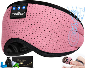 MUSICOZY front view showing mask and wireless earbuds, visualizing comfort
