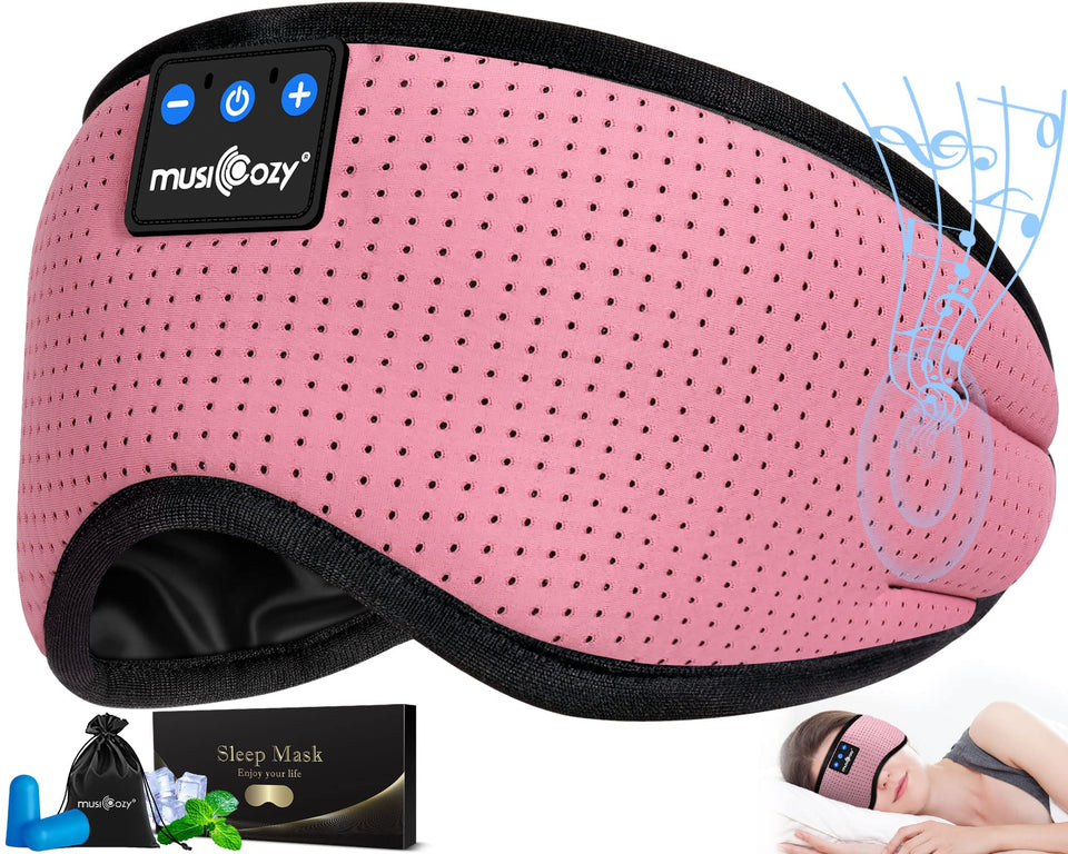 MUSICOZY front view showing mask and wireless earbuds, visualizing comfort