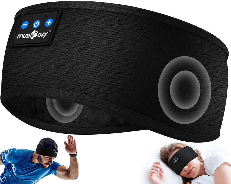 MUSICOZY front view of headband packaging showing product and features for quick purchase decision