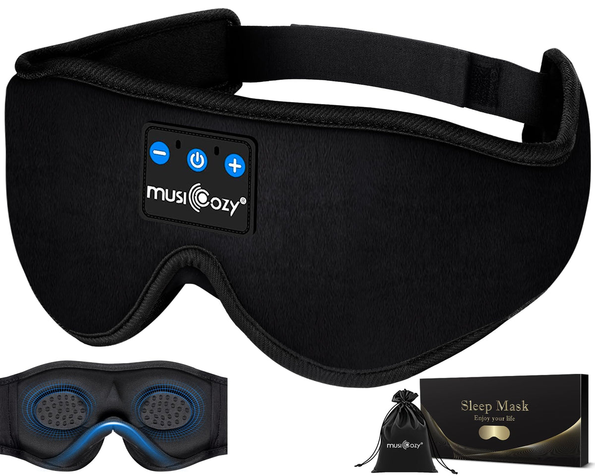 MUSICOZY front view headband mask showing blackout coverage and comfort