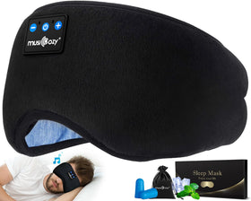 MUSICOZY front view of headband mask showing full blackout comfort