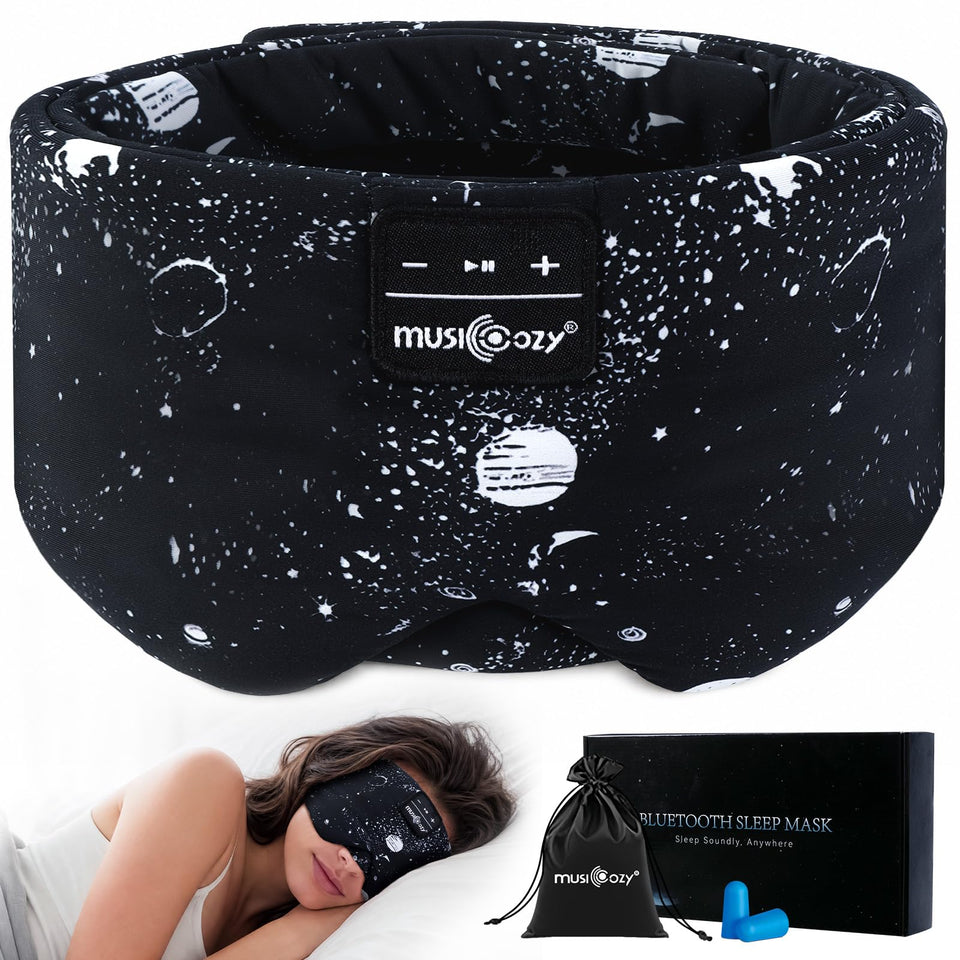 MUSICOZY front view of blackout sleep mask showing full coverage and comfort