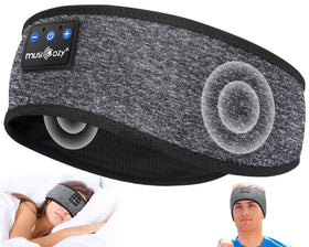 MUSICOZY front view of headband and packaging showing sleek design and benefits