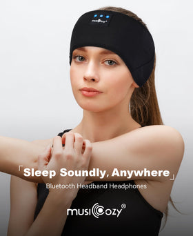 MUSICOZY headband worn during outdoor run illustrating secure fit and sweat-wicking benefits