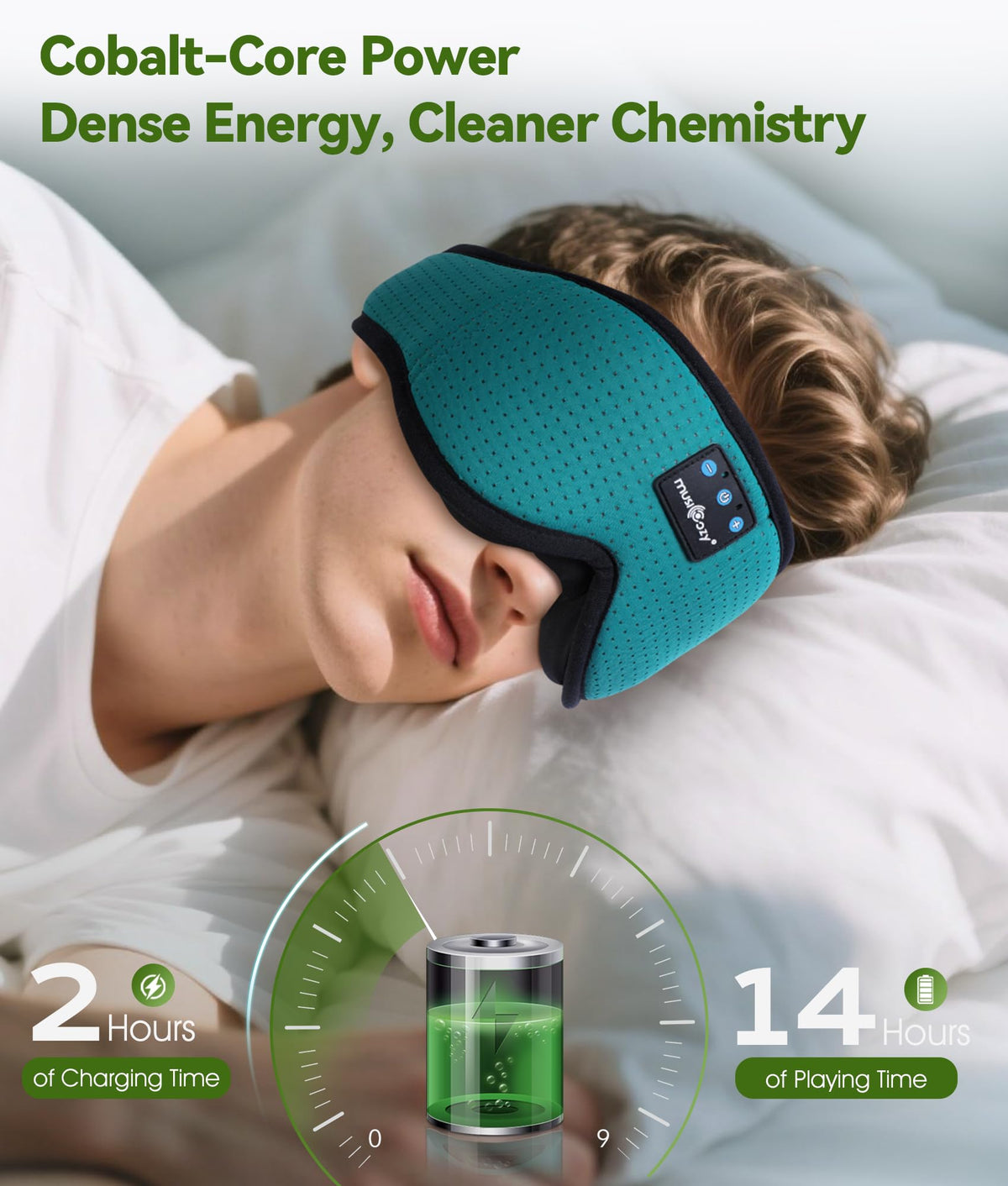 MUSICOZY worn by side sleeper demonstrating low-profile ear comfort