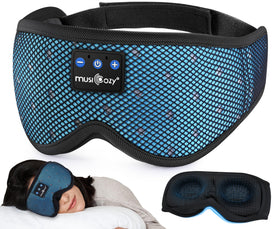 MUSICOZY front view mesh blue mask showing breathable fabric and blackout benefit