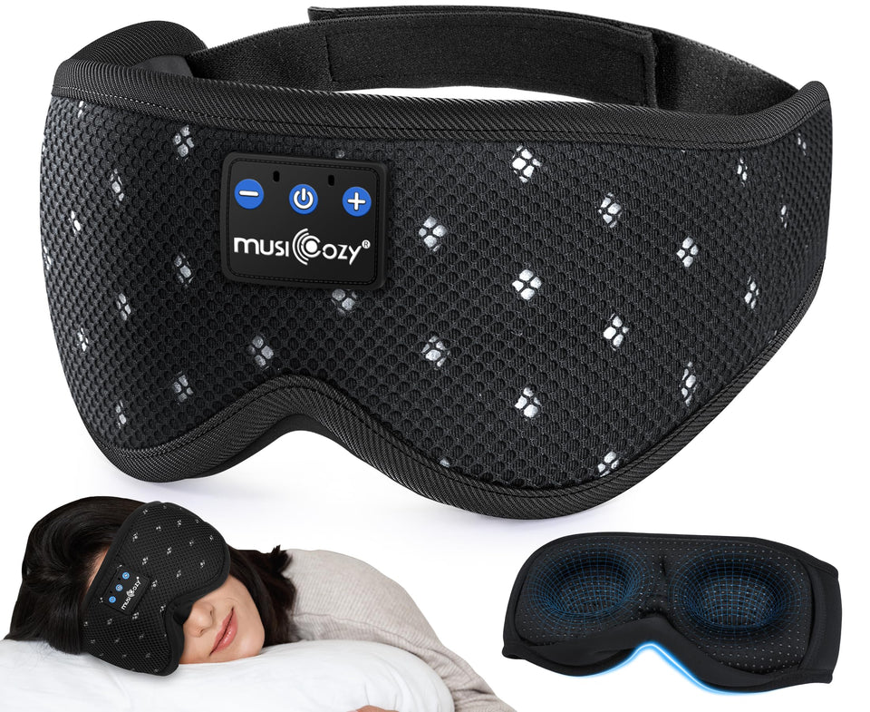 MUSICOZY front view of mask showing blackout benefit