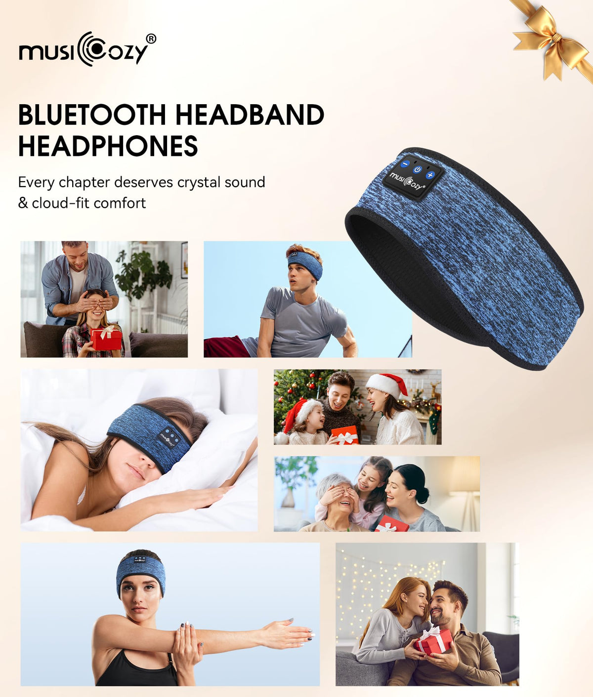 MUSICOZY headband worn during yoga and running for hands-free audio