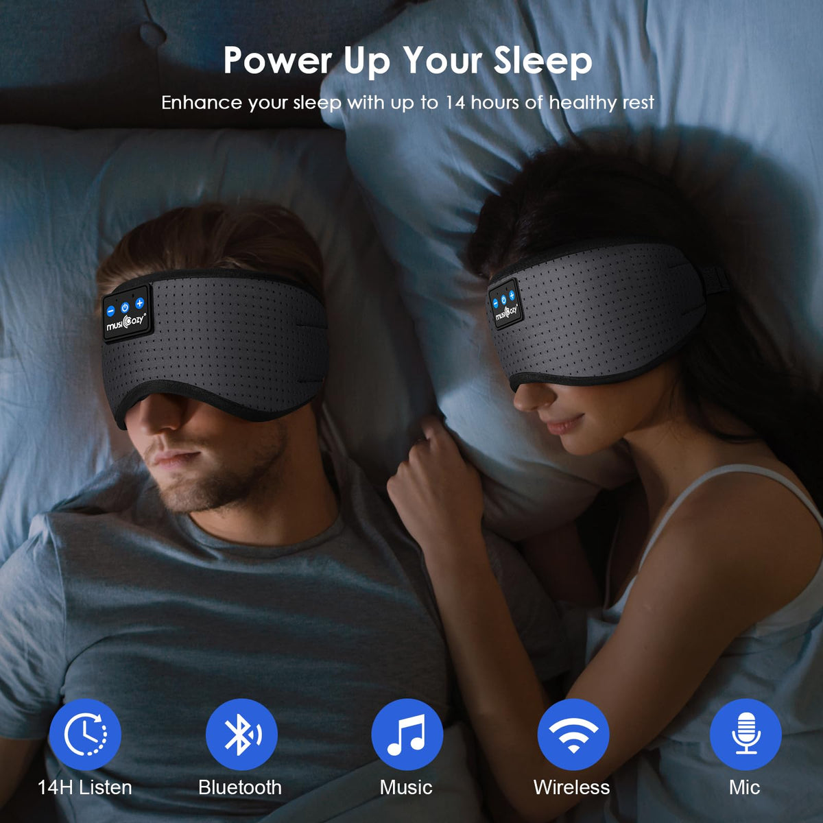 MUSICOZY worn by side sleeper demonstrating pressure-free ear fit