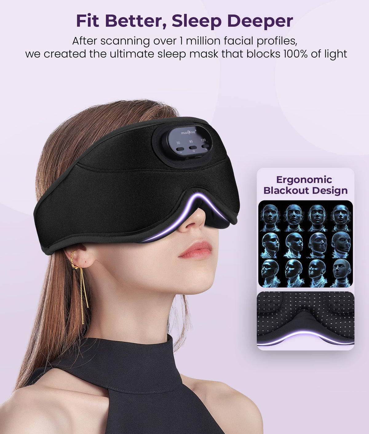 MUSICOZY worn by side sleeper demonstrating secure fit and comfort