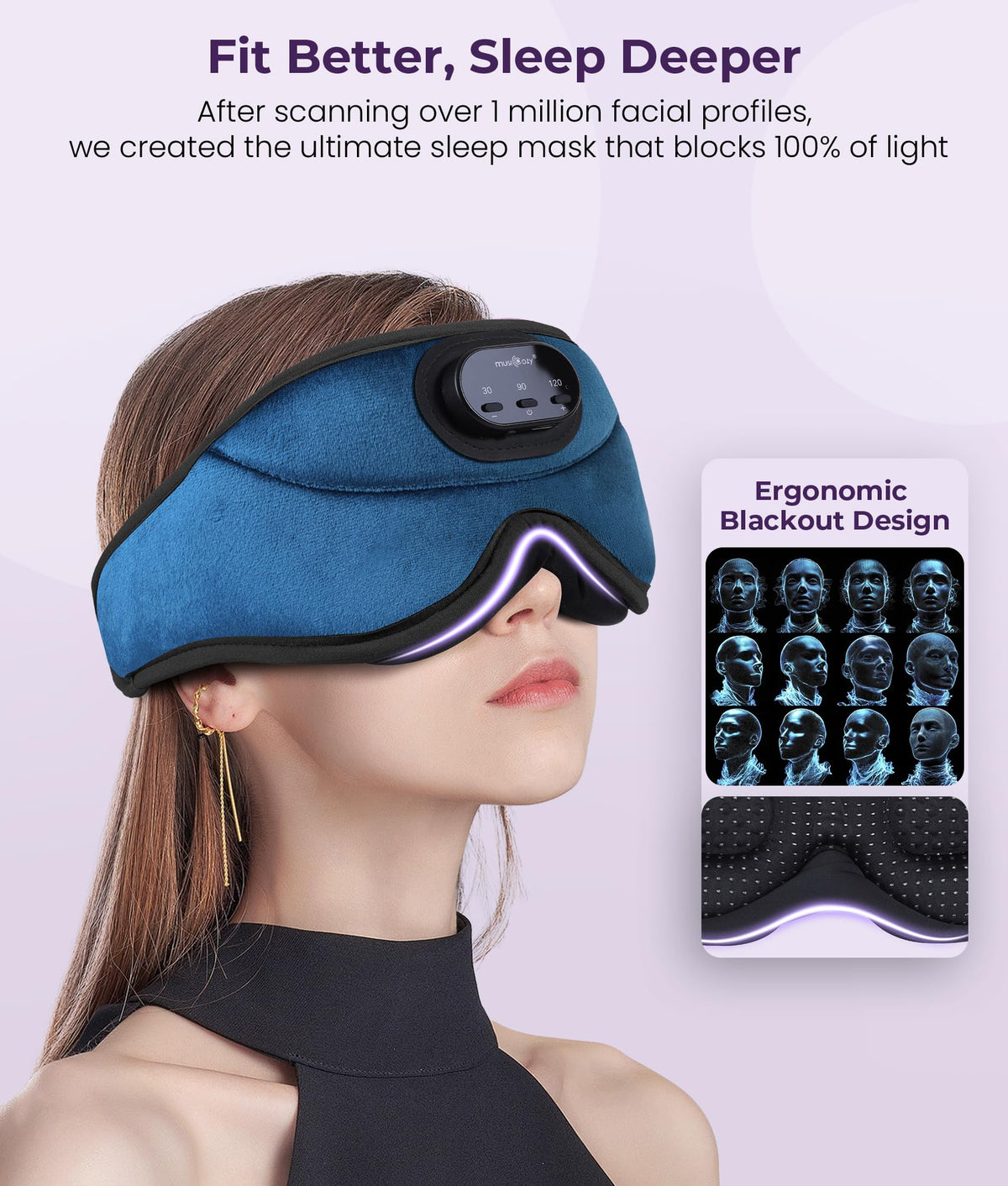 MUSICOZY side-sleeper profile demonstrating low-pressure fit for sides