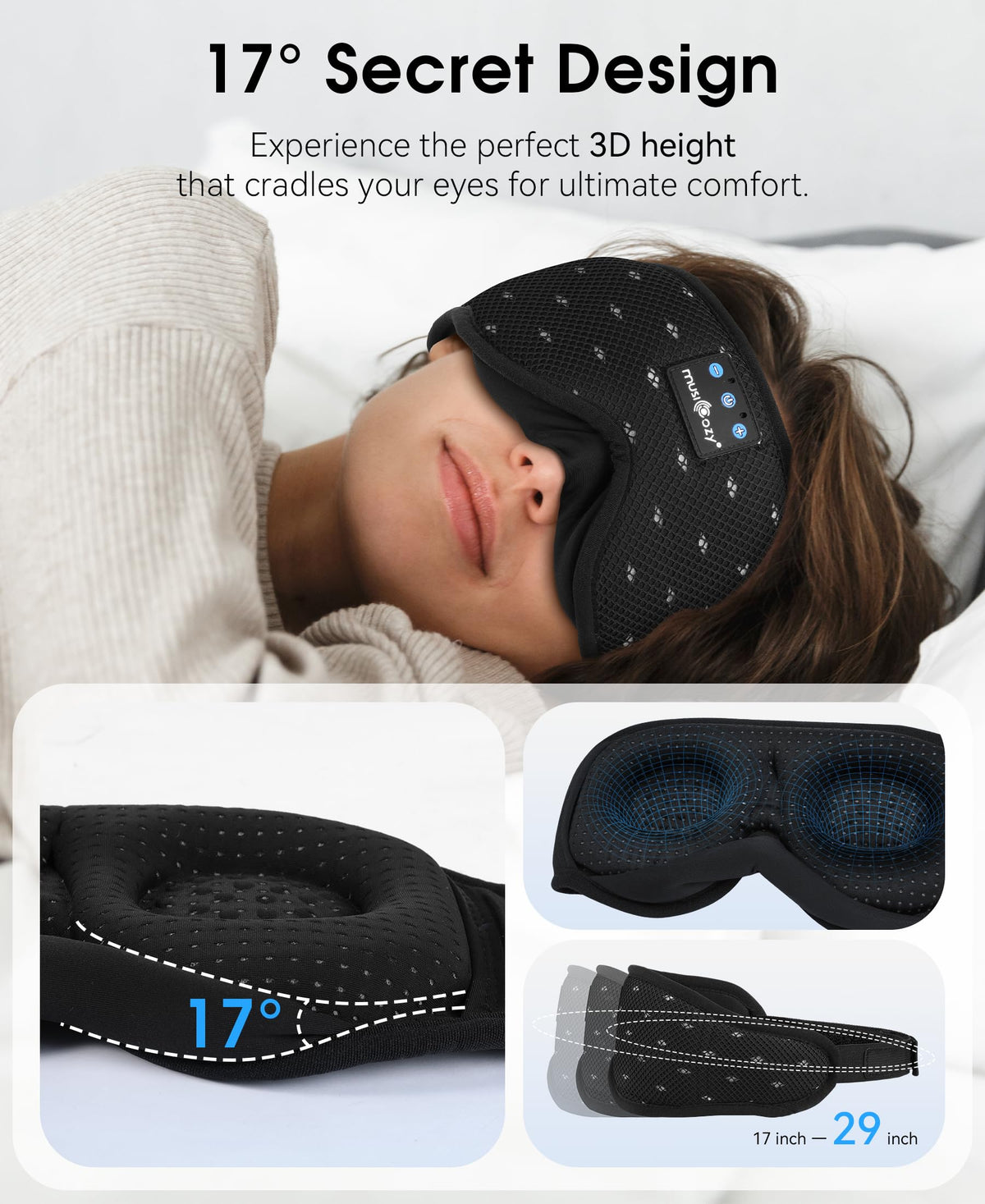 MUSICOZY worn by side sleeper illustrating stable nighttime use