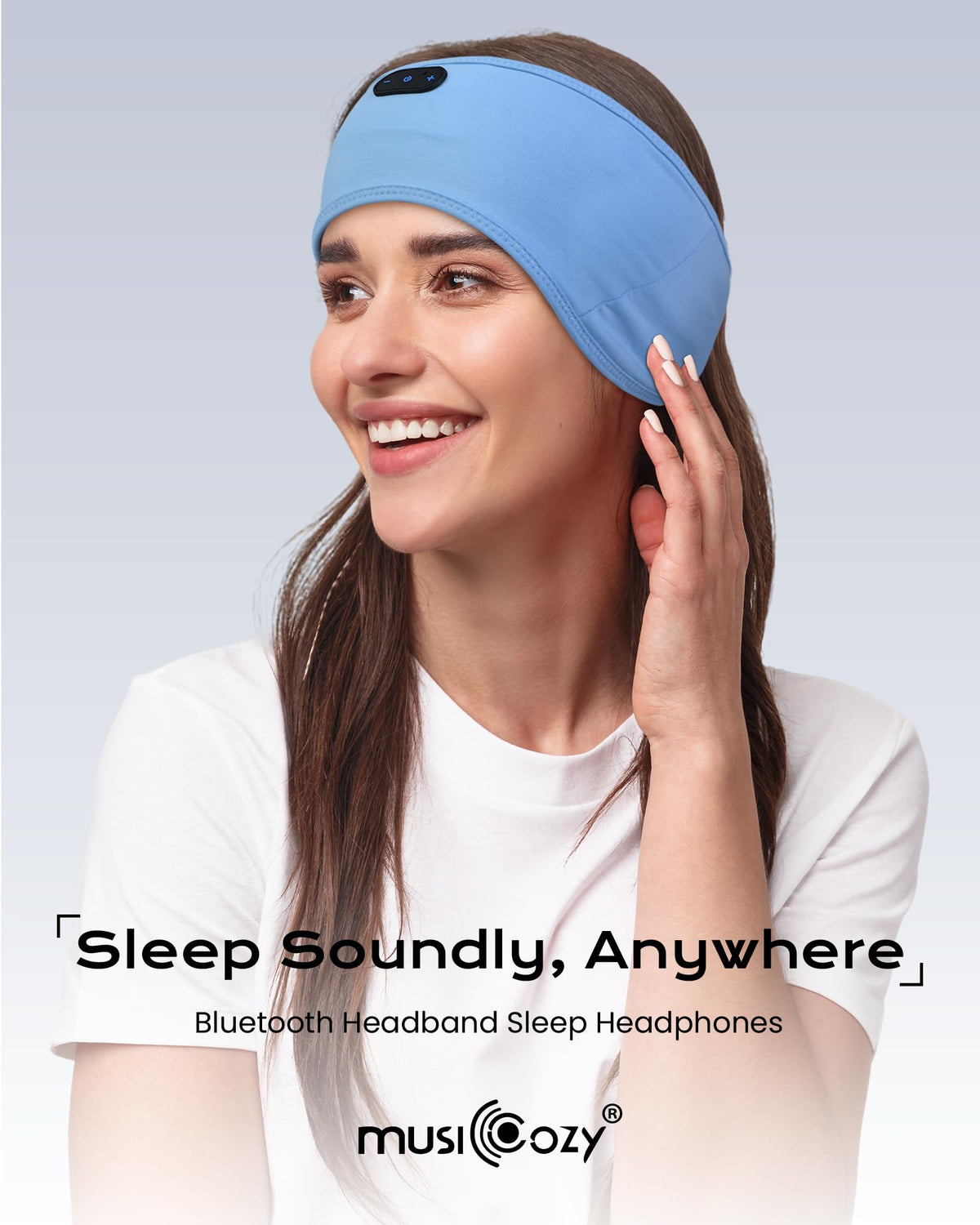 Musicozy during yoga, breathable headband wicks moisture.