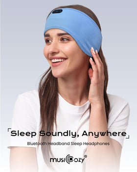 Musicozy during yoga, breathable headband wicks moisture.