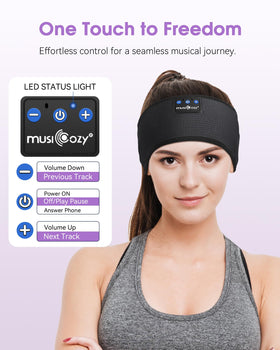 MUSICOZY Sleep Headphones Band battery life up to 14 hours for all-day listening.