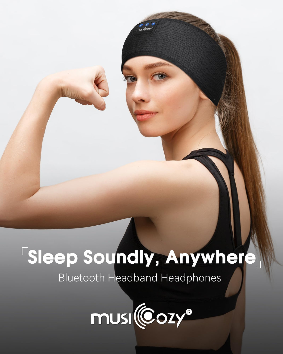 MUSICOZY Sleep Headphones Band Bluetooth 5.4 connects easily for wireless listening.