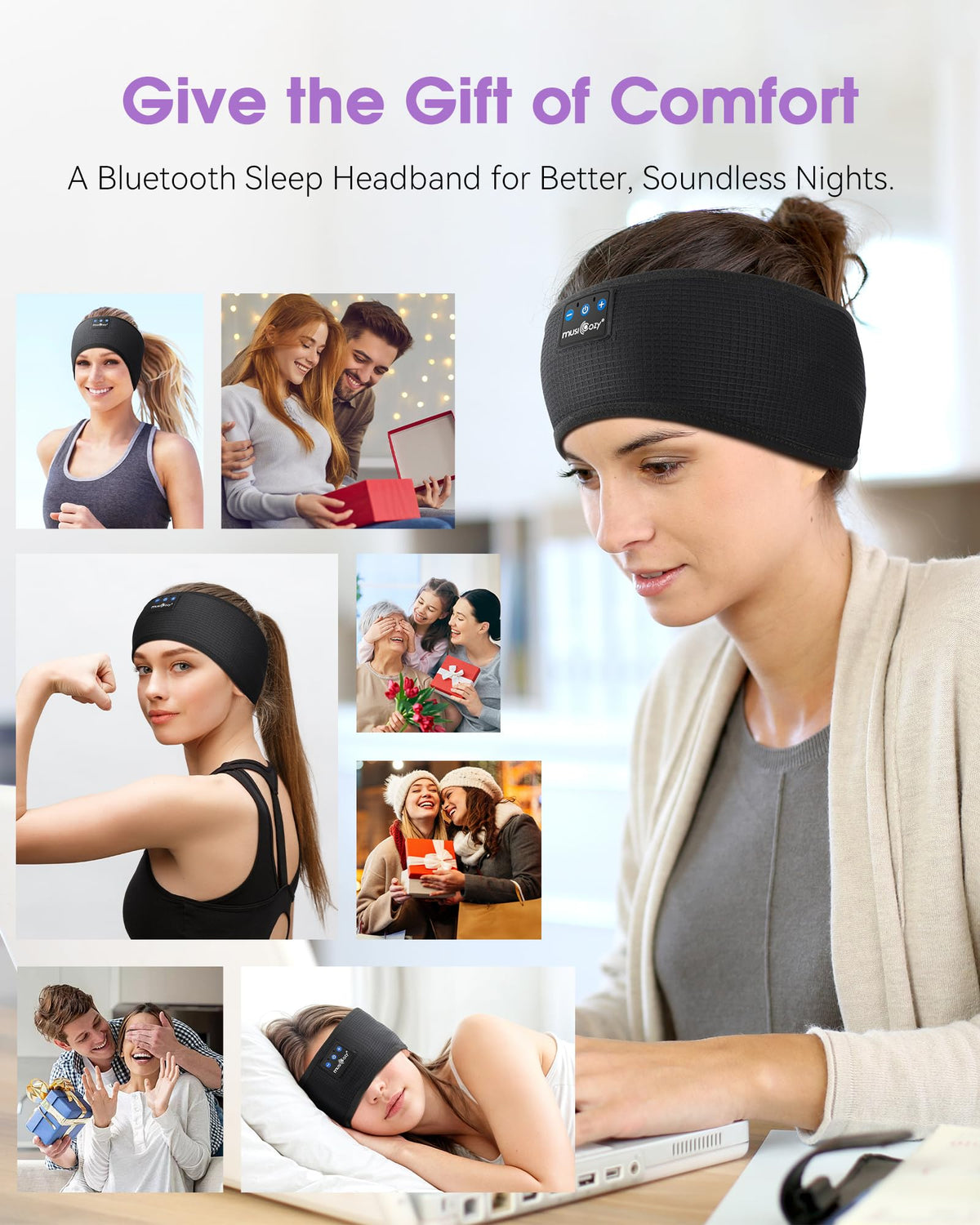MUSICOZY Sleep Headphones Band fabric detail, breathable material for comfortable wear.