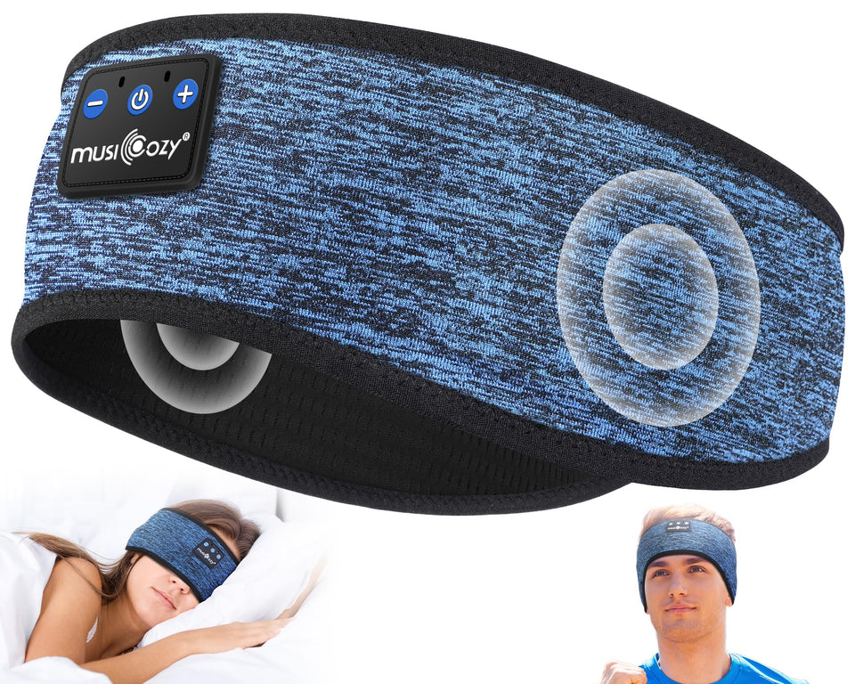 MUSICOZY Sleep Headphones headband on model for comfortable listening during rest