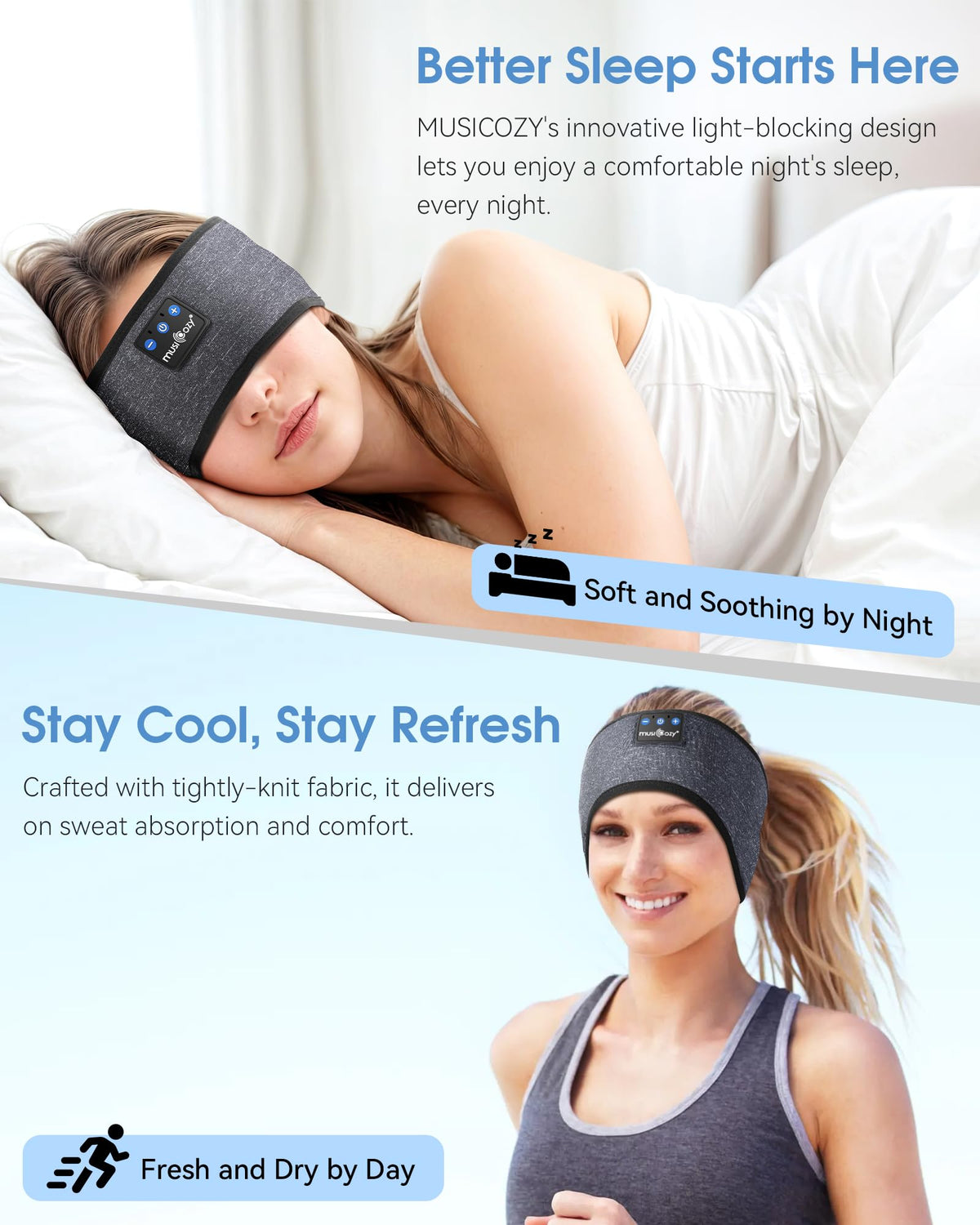 Musicozy Sleep Headphones built-in mic enabling hands-free calls