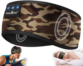 MUSICOZY sleep headphones headband showing comfortable wear for sleep and workouts