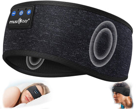 Musicozy Sleep Headphones wireless headband in use for music on the go