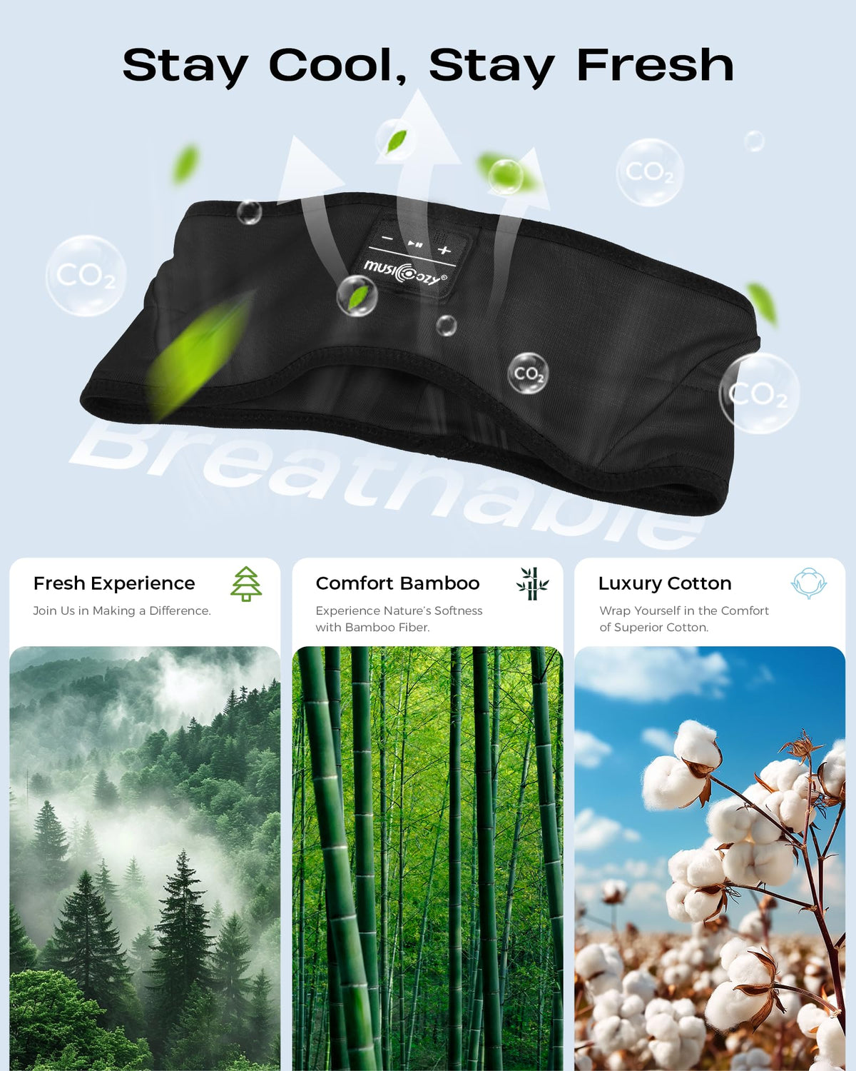 MUSICOZY sleep-mask headband combo combining light blocking and wireless audio