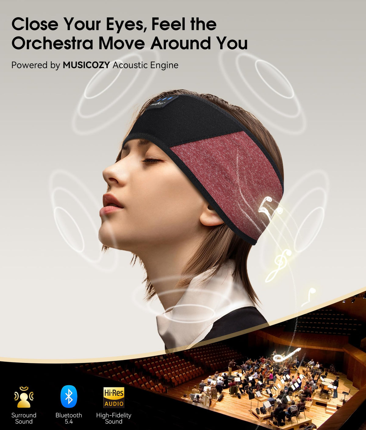 MUSICOZY sport headband yoga workout demonstrates secure, sweat-wicking fit