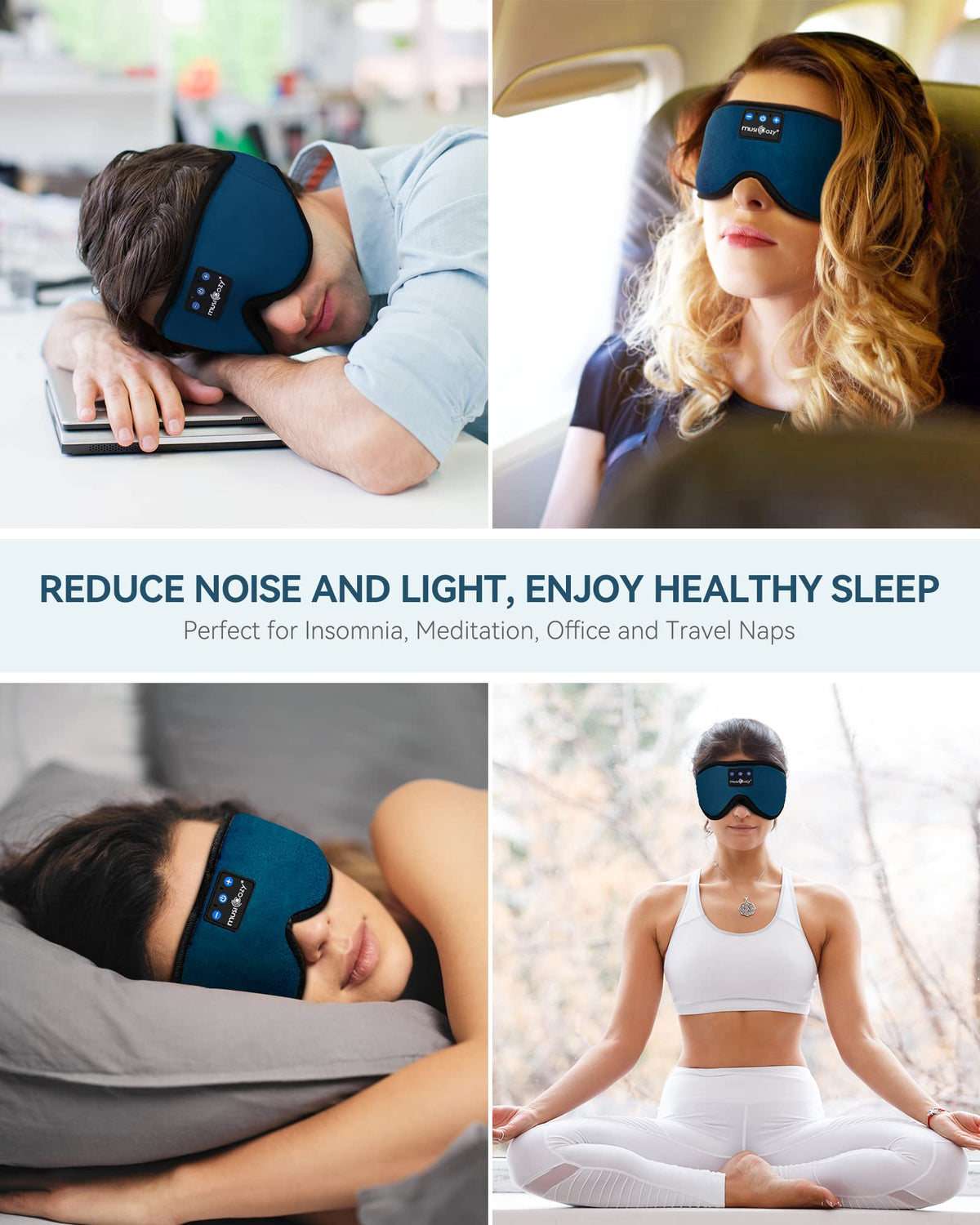 MUSICOZY used on an airplane showing travel-friendly noise blocking