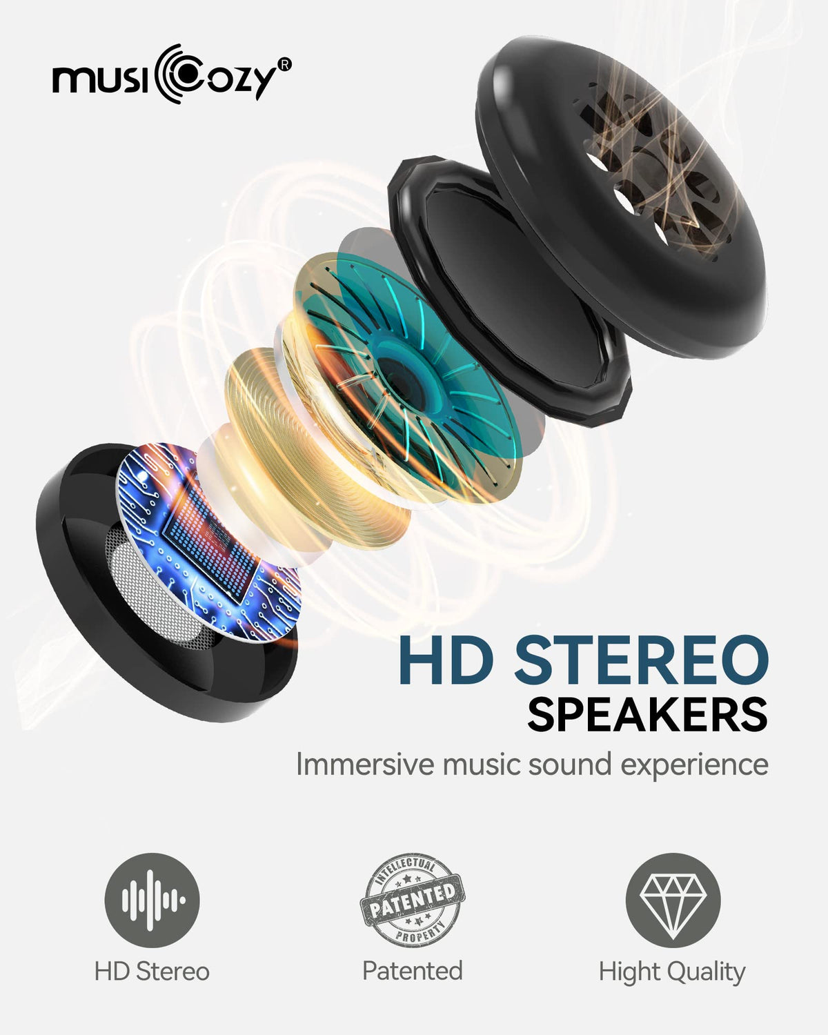 MUSICOZY removable components laid out to show washable design
